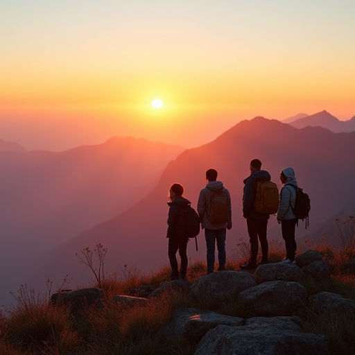 Silhouettes of Adventure: A Sunrise Hike on the Mountain Ridge