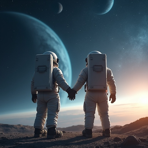 Two Astronauts Share a Moment of Hope Amidst the Cosmic Vastness