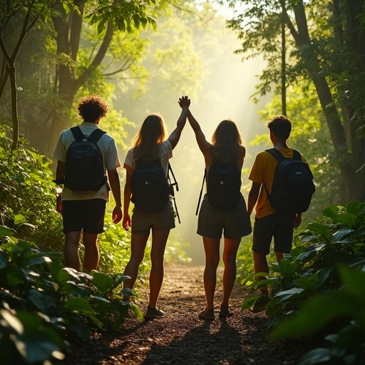 Friends on a Tranquil Forest Adventure