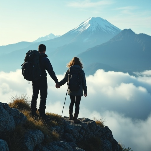 Love Amidst the Peaks: A Couple’s Silhouette Against a Majestic Landscape