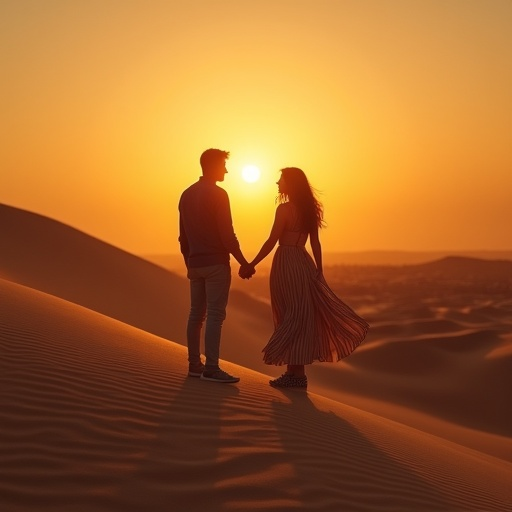 Silhouettes of Love Against the Desert Sunset