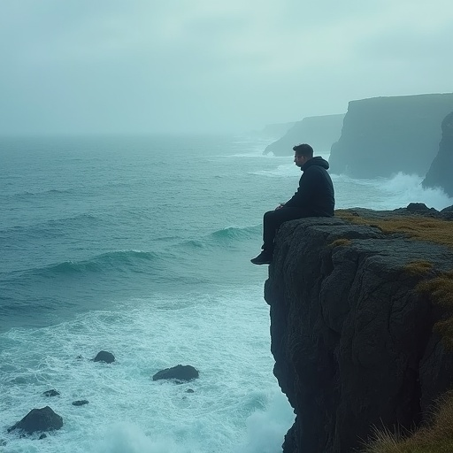 Contemplating the Storm: A Solitary Figure on the Cliff’s Edge