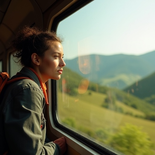 A Moment of Tranquility: Gazing at the Mountains from a Train Window