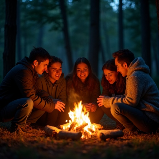 Campfire Connection: Friends Gather Under the Stars