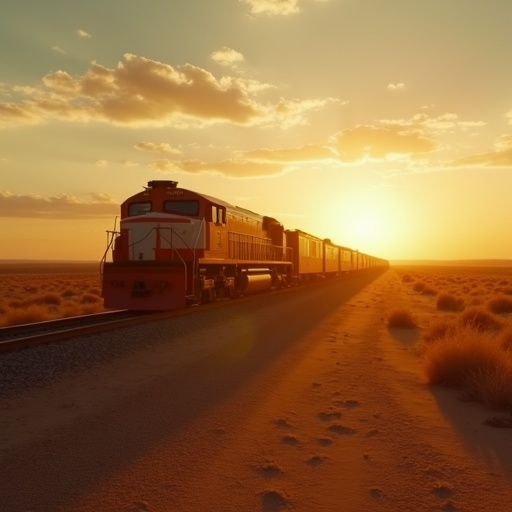 Sunset Silhouette: A Train Disappears into the Desert