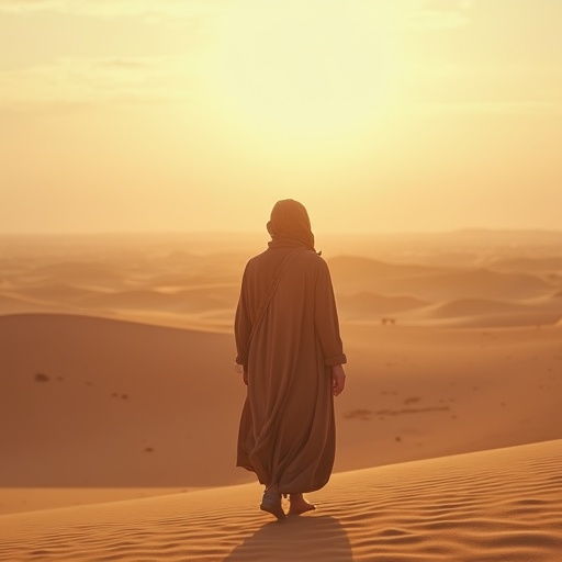 Silhouettes of Solitude: A Lone Figure in the Desert Sunset