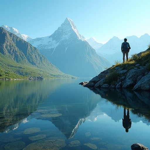 Awe-Inspiring Solitude: Hiker Finds Tranquility Amidst Majestic Mountains