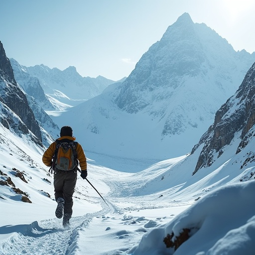 A Lone Hiker Conquers the Snowy Peaks