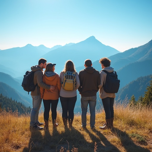 Friends Embracing the Vastness on a Sunny Hike