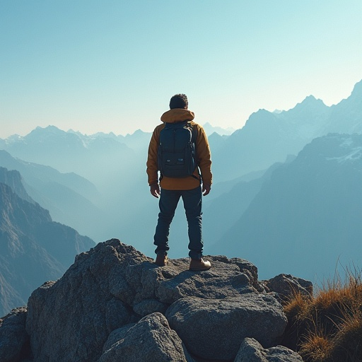 Contemplating the Vastness: A Solitary Figure on a Mountain Peak