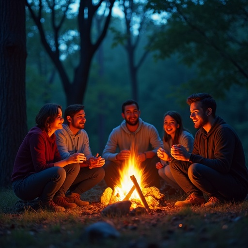 Campfire Cozy: Friends Gather Under the Stars