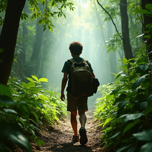 Tranquil Forest Path Beckons with Sunlit Mystery