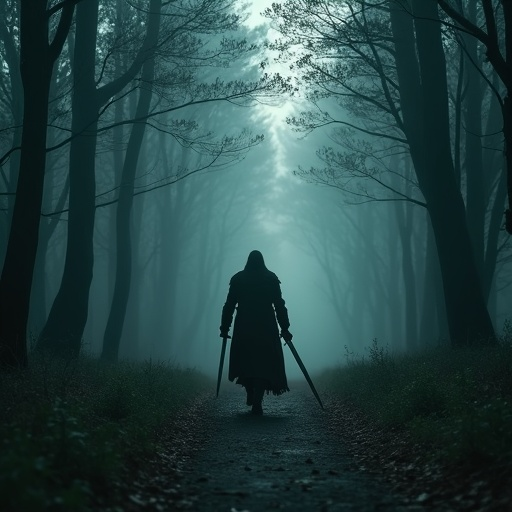 A Shadow in the Mist: A Lone Figure Walks Towards the Unknown