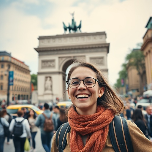 Parisian Joy: A Moment of Happiness at the Arc de Triomphe