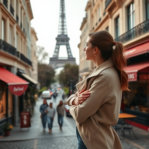 Parisian Dreams: A Woman’s Contemplative Gaze at the Eiffel Tower