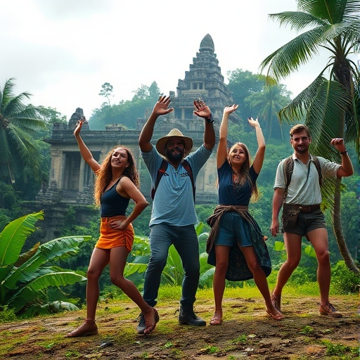 Friends Explore Ancient Ruins with Joy and Adventure