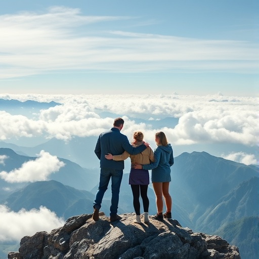 Tiny Figures Against a Vast Landscape: A Moment of Serenity on the Mountaintop