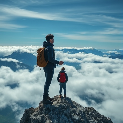 Awe-Inspiring View: Two Figures Conquer the Clouds