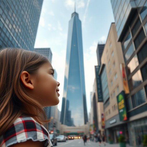 Tiny Dreamer Gazes at the Giant: A Girl’s Wonder at the Freedom Tower