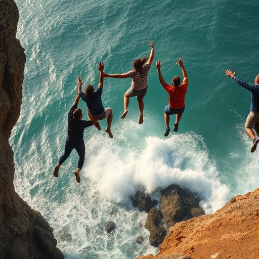 Adrenaline Rush: Friends Take the Plunge From a Cliffside