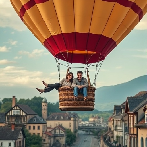 Love Takes Flight: A Romantic Hot Air Balloon Adventure Over a European Town