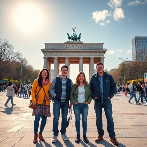 Friends Celebrate in Front of Berlin’s Iconic Brandenburg Gate