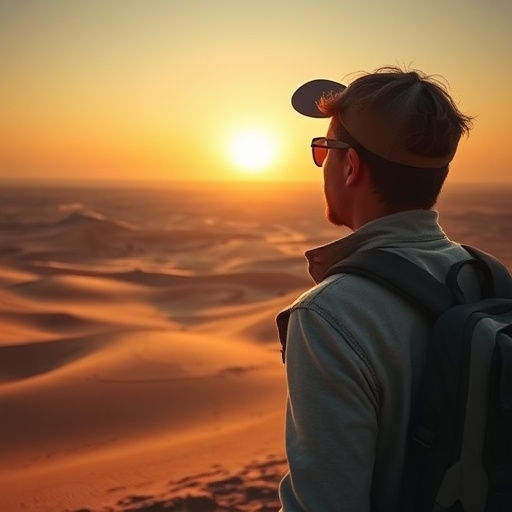 Silhouetted Against the Setting Sun: A Moment of Contemplation in the Desert