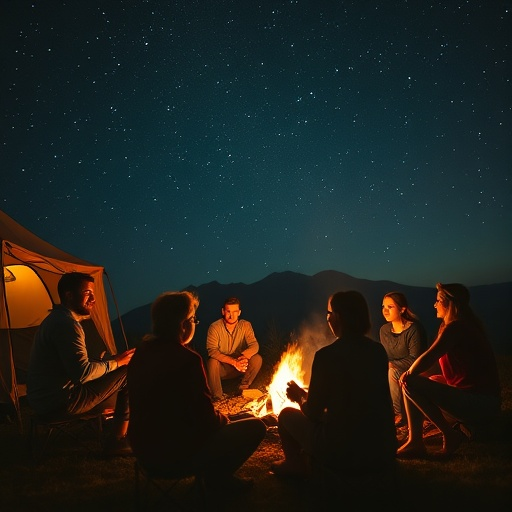 Campfire Glow: Friends Gather Under a Starry Sky