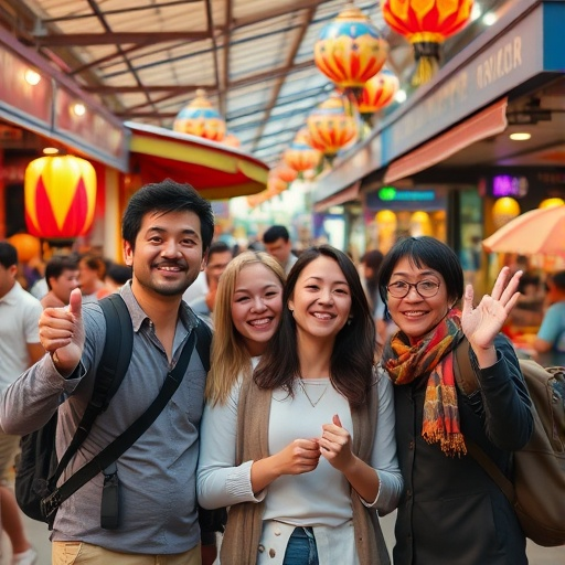 Joyful Stroll Through a Lantern-Lit Market