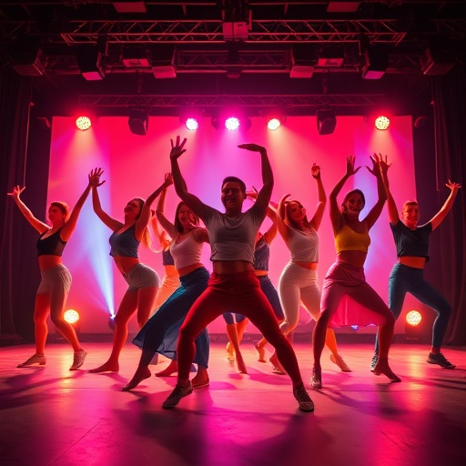 Energetic Dance Performance Bathed in Pink Light