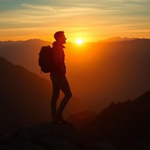 Silhouetted Hope: A Lone Figure Contemplates the Sunset