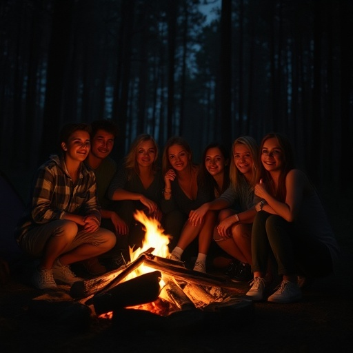 Campfire Tales: Friends Gather in the Shadowy Forest