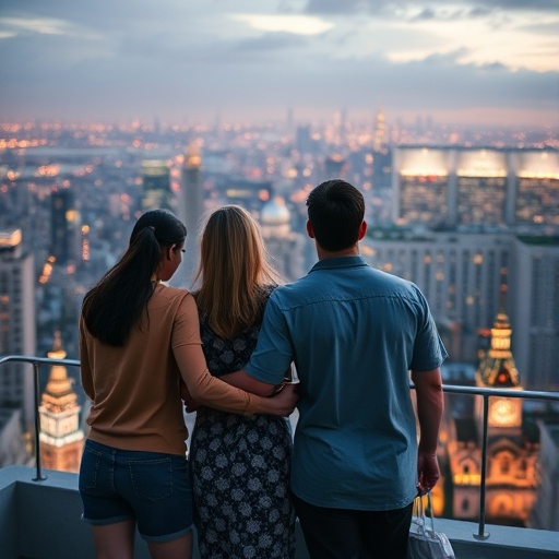 Silhouettes of Friendship Against the City Lights