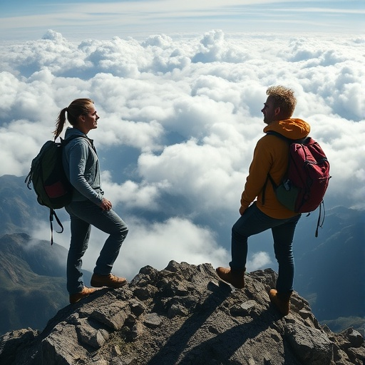 Lost in the Clouds: Hikers Find Serenity on a Mountain Ridge