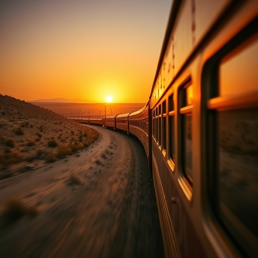 Golden Hour Tranquility: A Train Journey Through the Desert