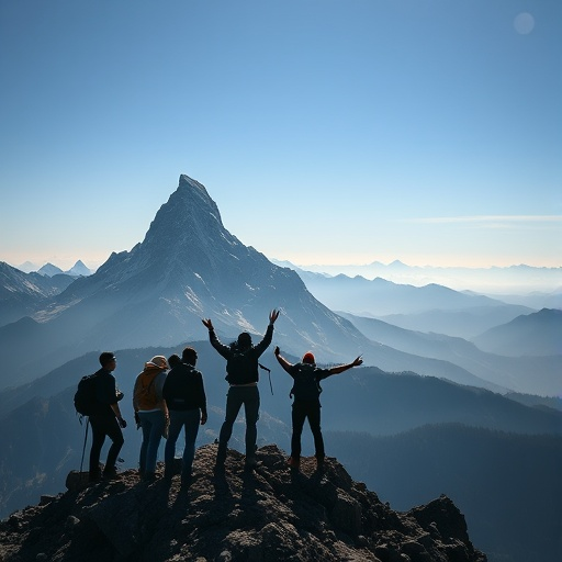 Silhouetted Hikers Conquer the Summit, Embracing the Expansive View