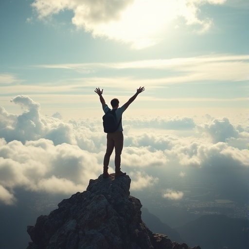 Triumphant Silhouette Against the Clouds