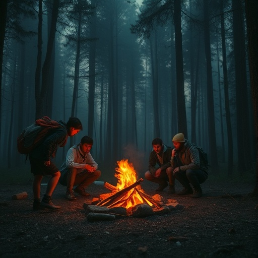 Enigmatic Campfire in a Misty Forest