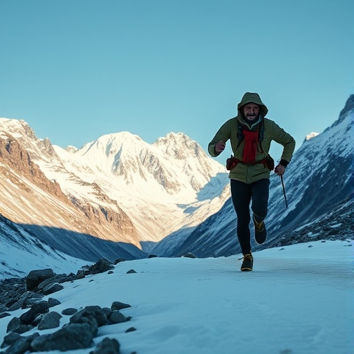 Tiny Figure, Mighty Spirit: A Hiker Conquers the Snowy Peaks