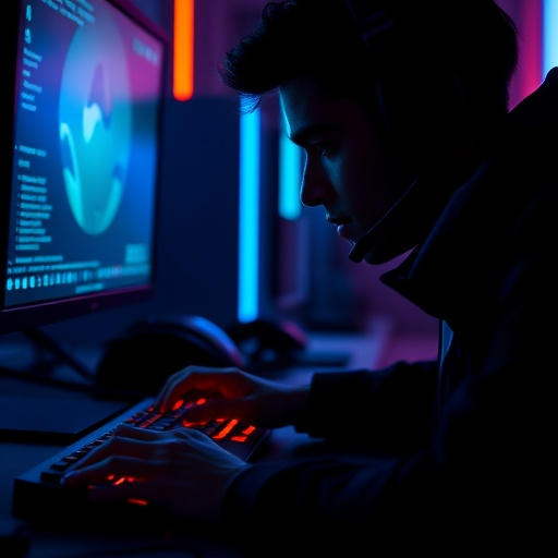 Lost in the Code: A Hacker’s Focus Under Neon Lights