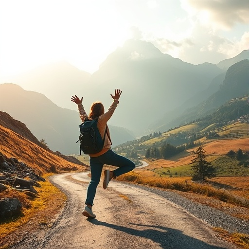 Joyful Hike in the Mountains