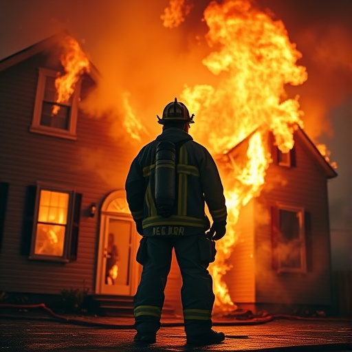 Silhouette of Courage: Firefighter Faces the Blaze