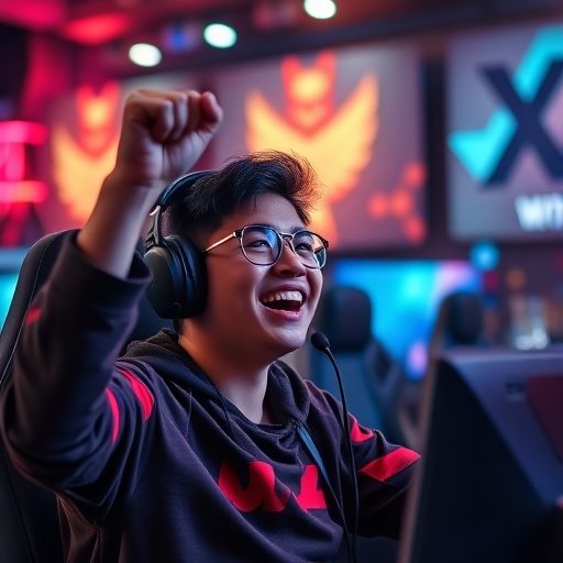 Victory Dance! Gamer Celebrates Triumph with Joyful Expression