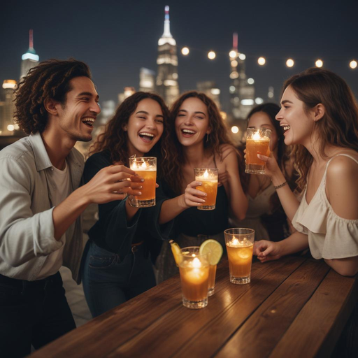 Rooftop Revelry: Friends Celebrate Under the City Lights