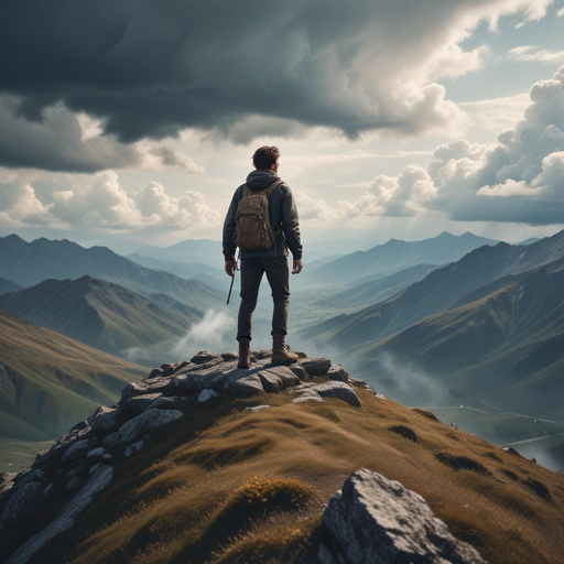 Contemplating the Vastness: A Hiker Finds Serenity on a Misty Mountain Peak