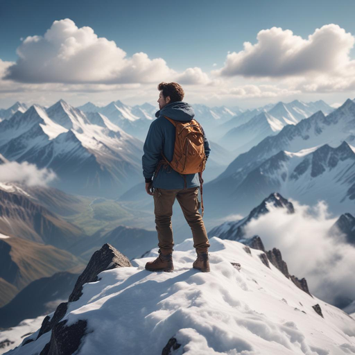 Awe-Inspiring Solitude: Hiker Conquers Majestic Mountain Peak