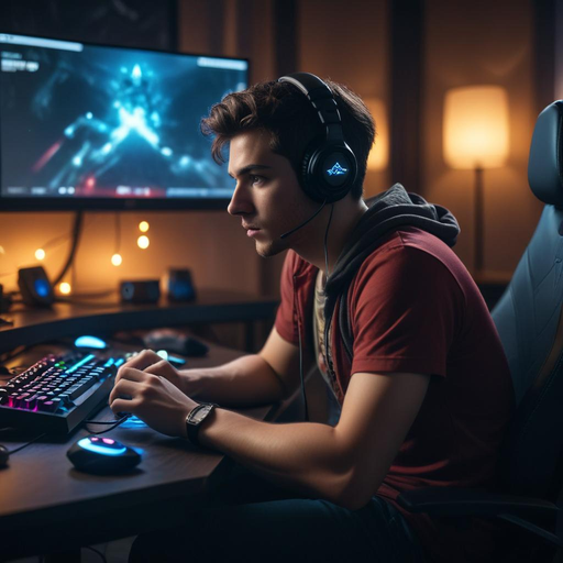 Lost in the Game: A Gamer’s Intense Focus Under Dim Lights