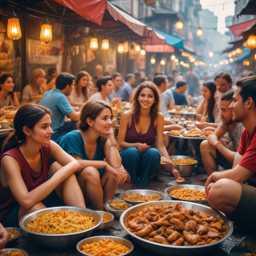 Street Food Feast: A Vibrant Scene of Friends and Flavors