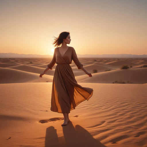 Sunset Serenity: A Woman Walks Through the Desert