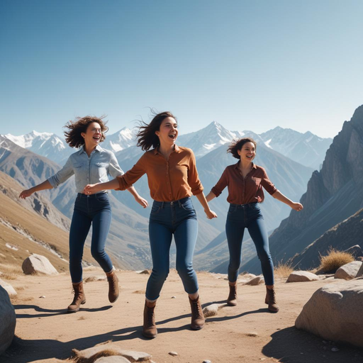 Joyful Escape: Three Friends Embrace the Mountain’s Majesty